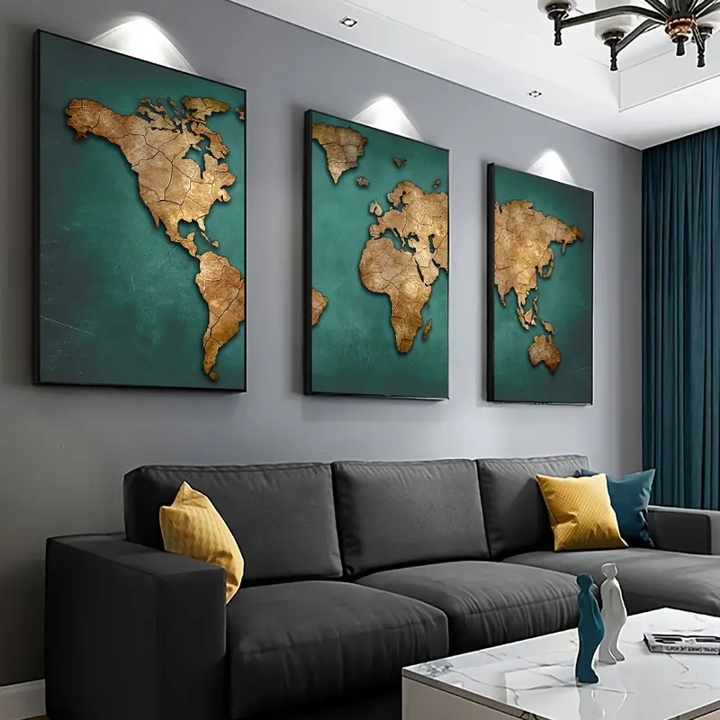 Star Map Poster - الرجعية خريطة العالم 3 قطعة/المجموعة قماش