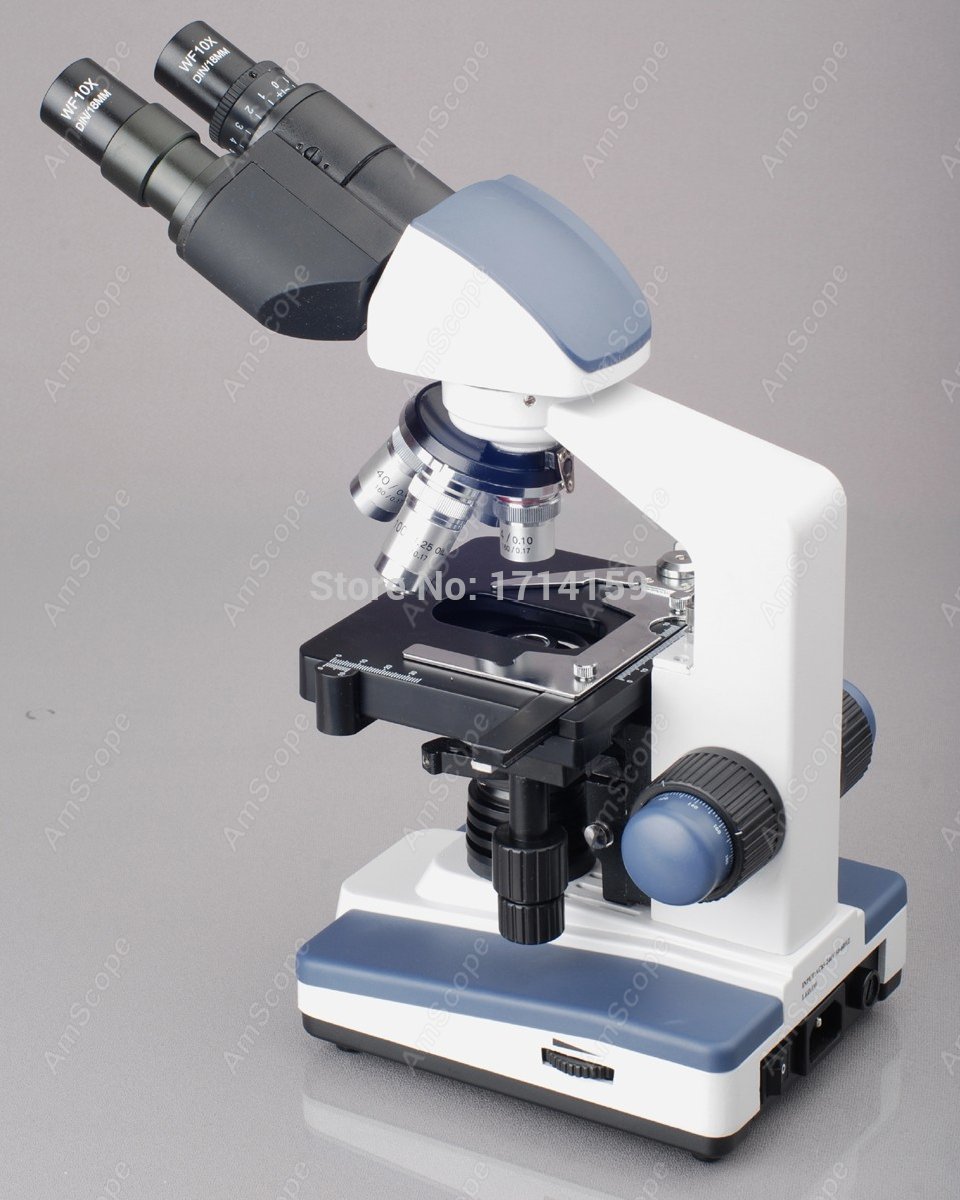 مجهر مركب ثنائي العينية LED لل - مراجعة Amscope Microscope Compound 40X-1000X وسعره